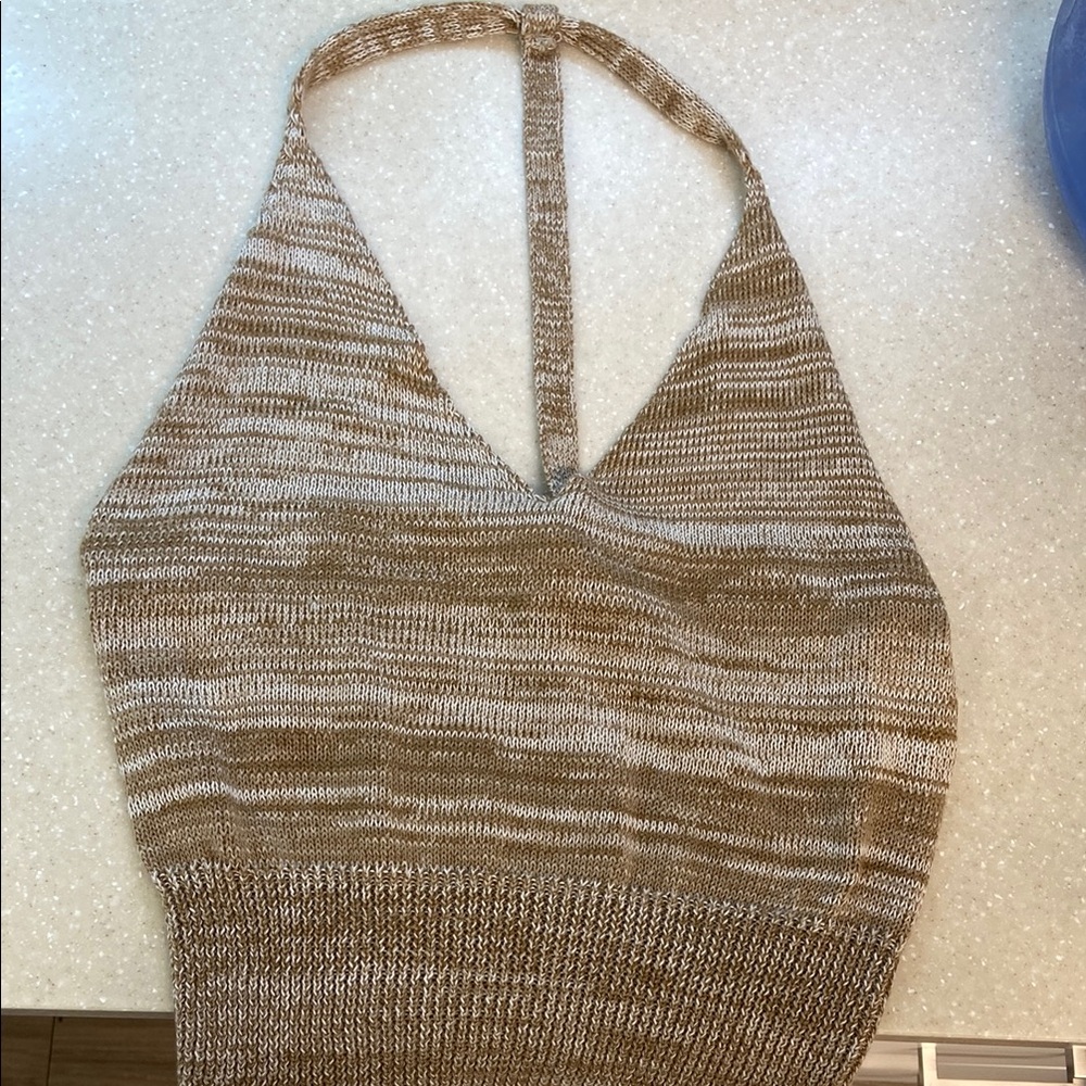 Sans Souci Brown and Cream Halter Crop Top - Picture 1 of 2